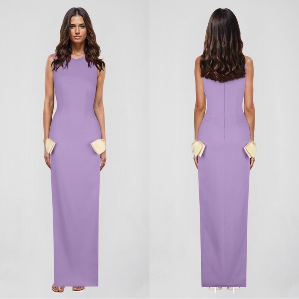 NWT Atoir purple maxi dress with side bows and slits, size 2